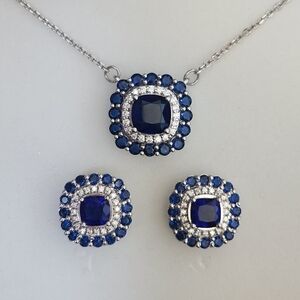 White Gold And Sapphire Necklace And Earring Set